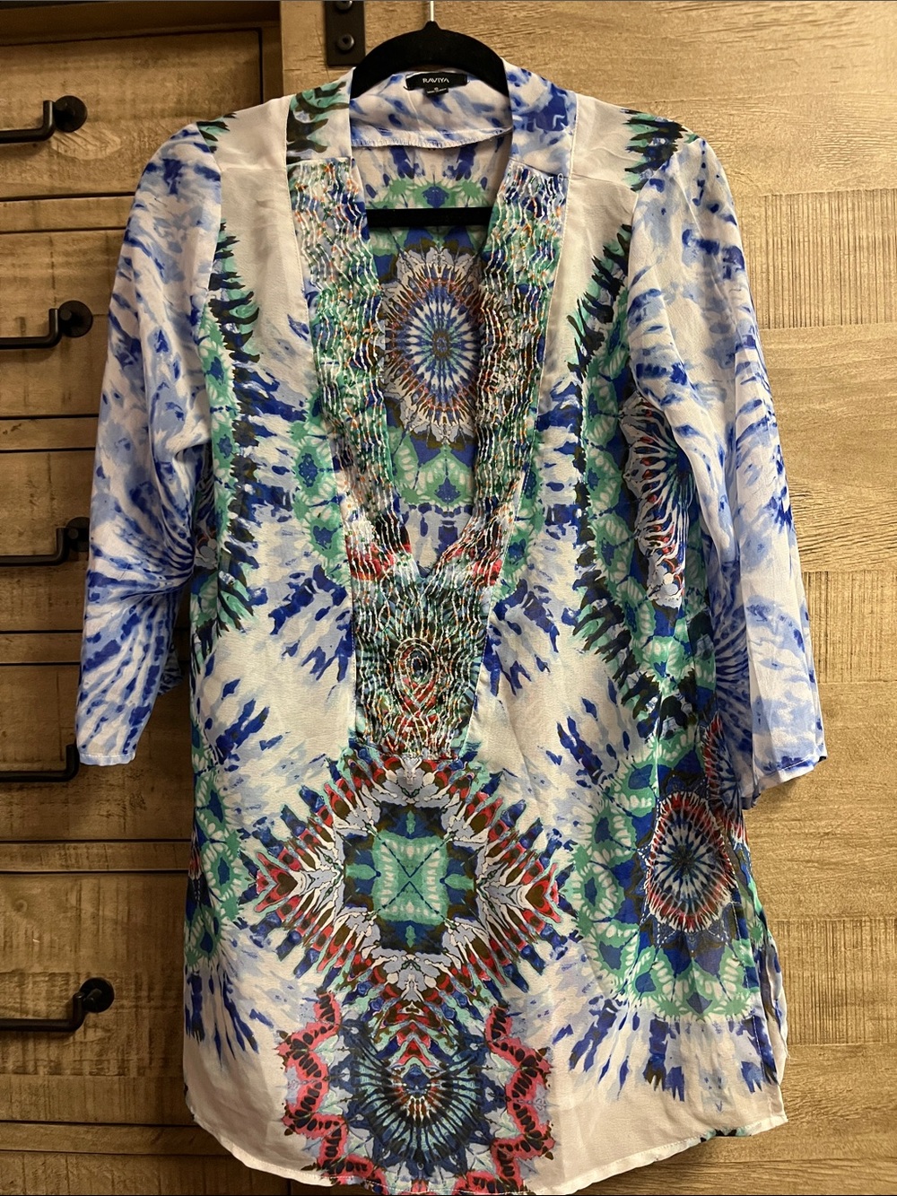 Raviya Blue & Green Printed Boho Blouse